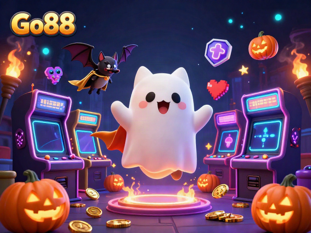 Engage with Go88's thrilling experience of a haunted casino through a friendly ghost cat and captivating characters.