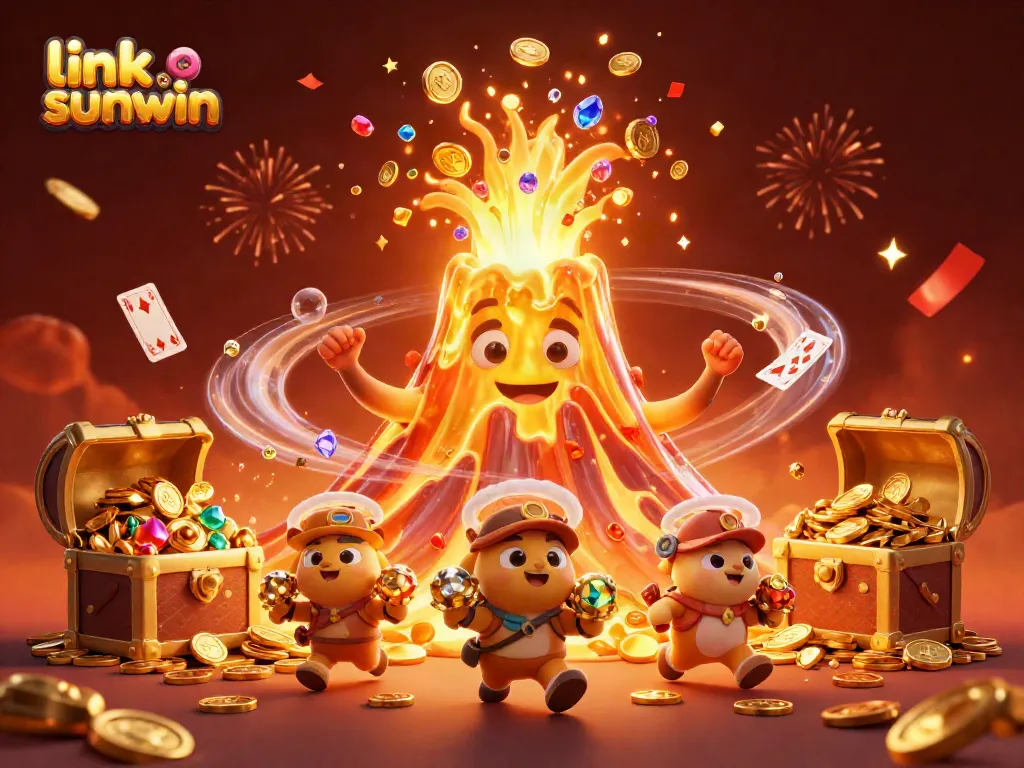Engage with the exciting link sunwin platform featuring a golden volcano and treasure exploration.
