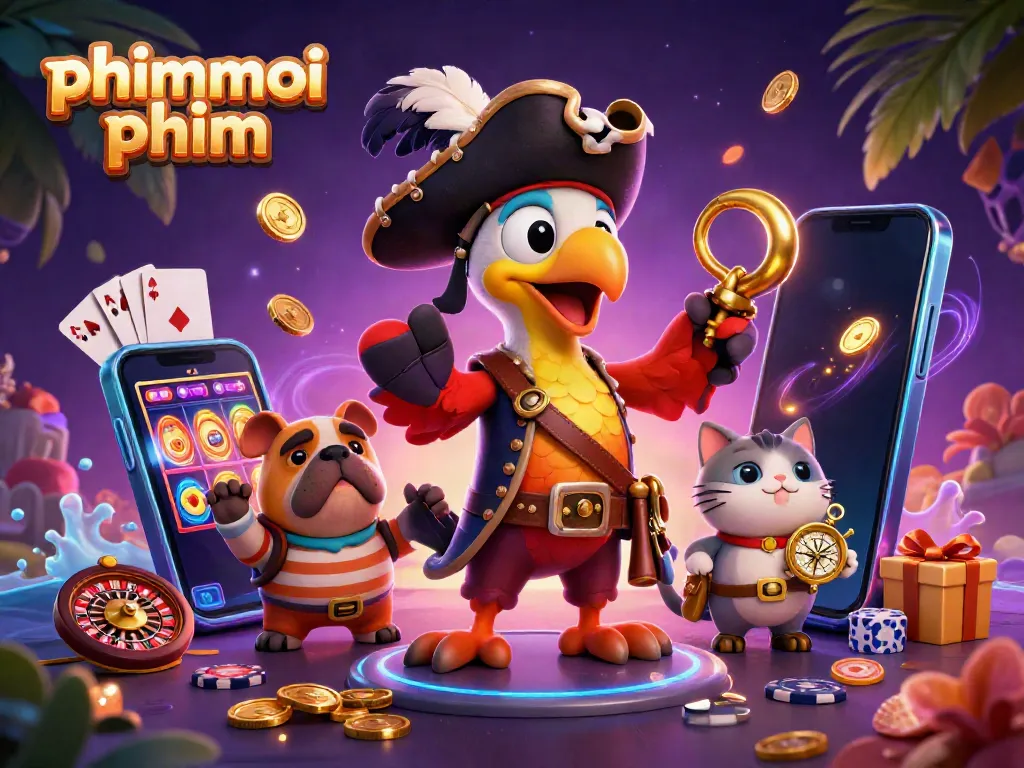 Join thrilling phimmoi phim gameplay with colorful slot reels and pirate adventures in a vibrant scene.